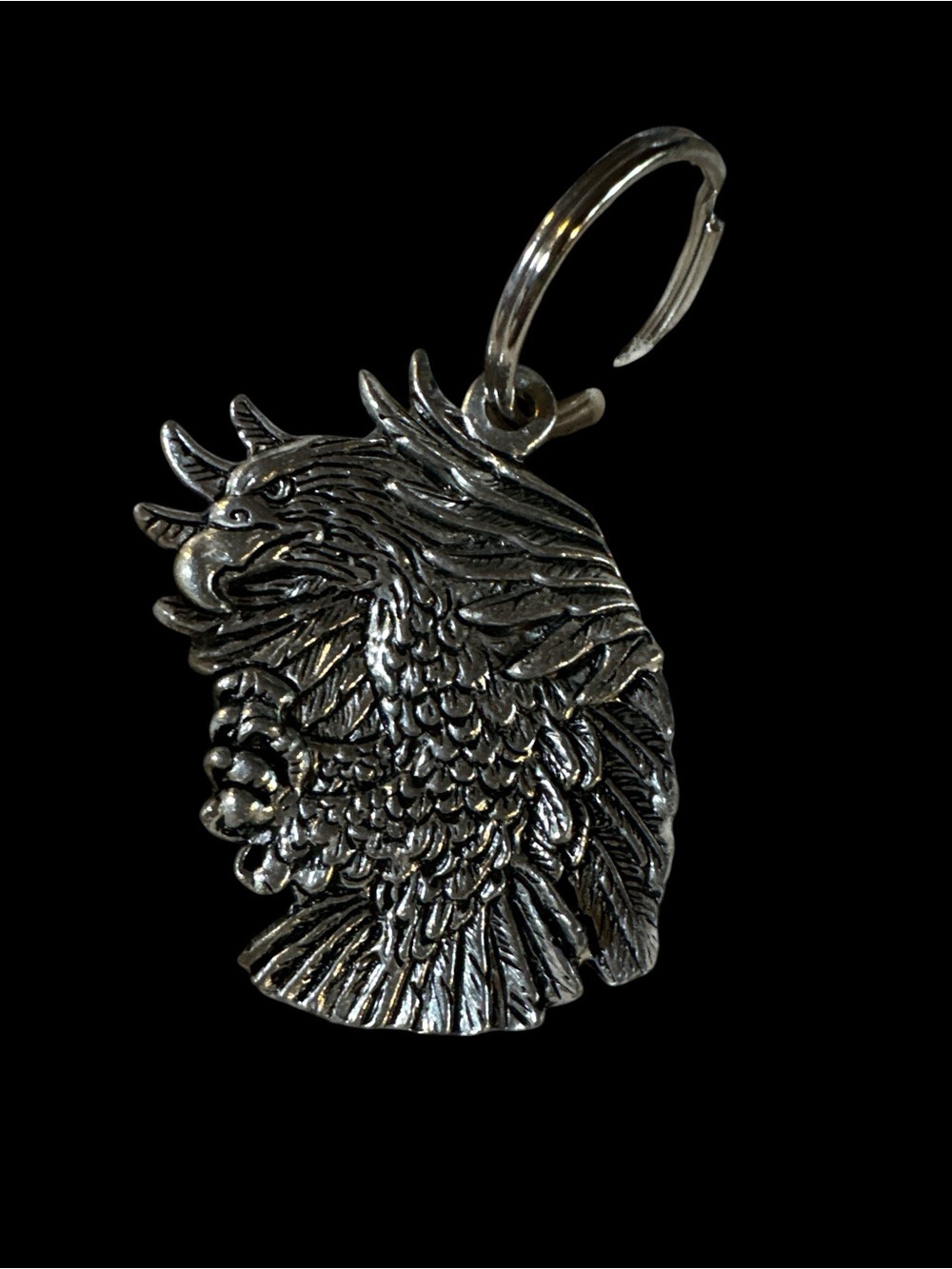 Heavy Pewter Eagle Head Silver Tone Keyring Charm- See pics